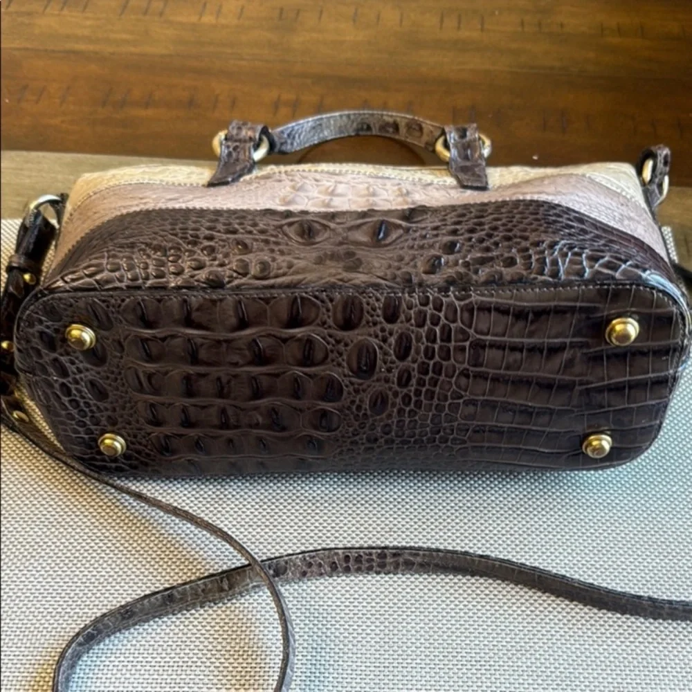 Brahmin Brown and Cream Satchel with Croc Embossed Leather - Picture 4 of 15